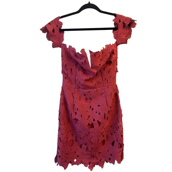 Free People X Saylor Dahlia Dress Raspberry Pink Red Sz Small Floral Lace Off-Sh - Picture 4 of 13
